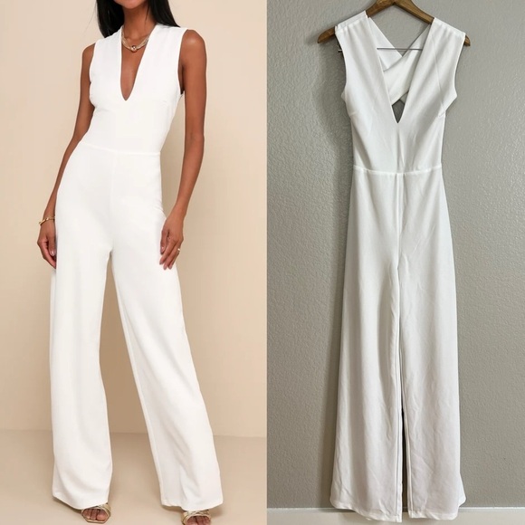 Lulus Pants - Thinking Out Loud White Backless Jumpsuit
